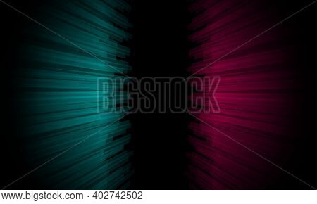 Abstract Blue And Pink Perspective Lines On Black Background.