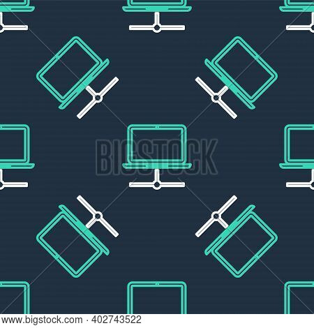 Line Computer Network Icon Isolated Seamless Pattern On Black Background. Laptop Network. Internet C