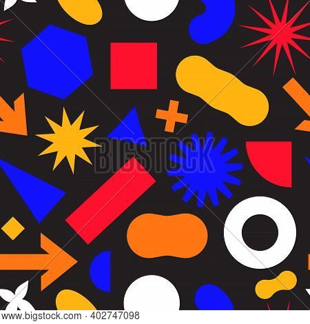 Seamless Pattern With Simple Geometric Minimalistic Abstract Shapes And Figures In Complementary Bri