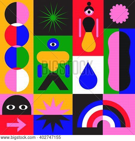 Seamless Pattern With Simple Geometric Minimalistic Abstract Shapes And Figures. Mosaic Texture In C
