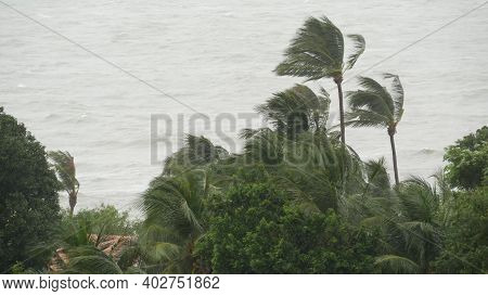 Pabuk Typhoon, Ocean Sea Shore, Thailand. Natural Disaster, Eyewall Hurricane. Strong Extreme Cyclon