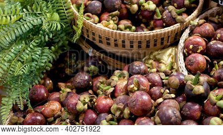 Fruits And Vegetables On Rustic Stall. Assorted Fresh Ripe Fruits And Vegetables Placed On Rustic Or