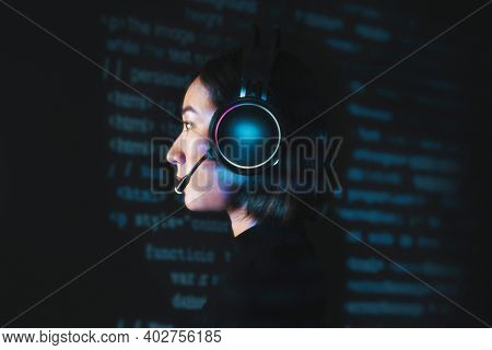 Female hacker cracking the binary code