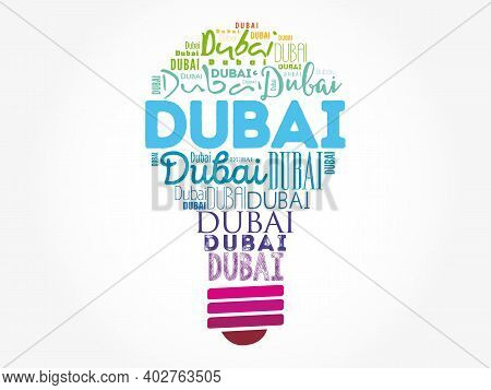 Dubai Light Bulb Word Cloud, Travel Concept Background