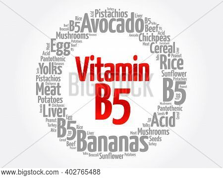 Vitamin B5 Word Cloud Collage, Health Concept Background