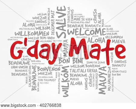 G'day Mate (welcome In Australian) Word Cloud In Different Languages, Conceptual Background