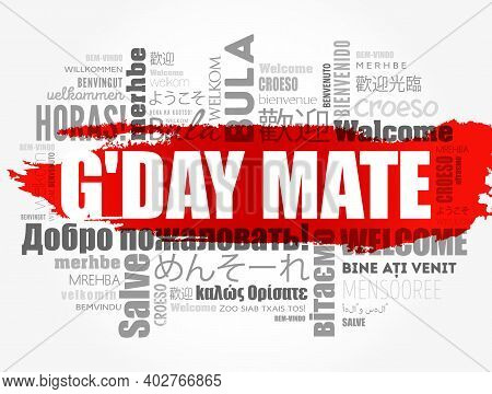 G'day Mate (welcome In Australian) Word Cloud In Different Languages, Conceptual Background