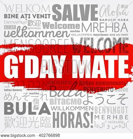 G'day Mate (welcome In Australian) Word Cloud In Different Languages, Conceptual Background