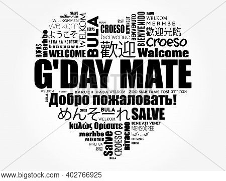 G'day Mate (welcome In Australian) Word Cloud In Different Languages, Conceptual Background