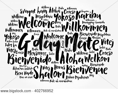G'day Mate (welcome In Australian) Word Cloud In Different Languages, Conceptual Background