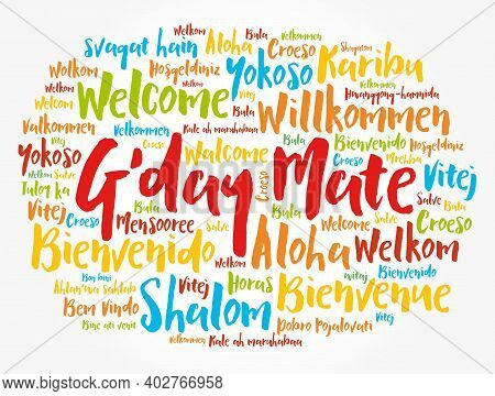 G'day Mate (welcome In Australian) Word Cloud In Different Languages, Conceptual Background