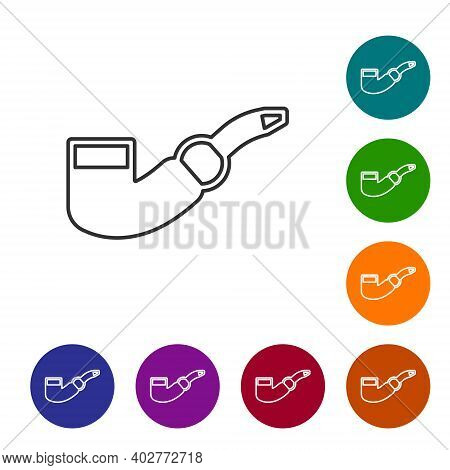 Black Line Smoking Pipe Icon Isolated On White Background. Tobacco Pipe. Set Icons In Color Circle B