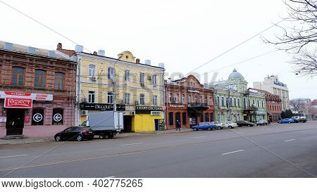 Astrakhan, Russia, January 7, 2021. Old Buildings Of The City. Admiralteyskaya Street.