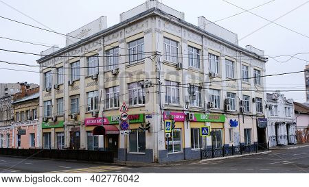 Astrakhan, Russia, January 7, 2021. Old Buildings Of The City. Admiralteyskaya Street.