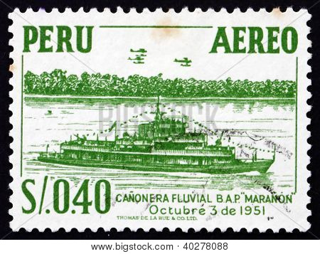 Postage stamp Peru 1951 River Gunboat Maranon
