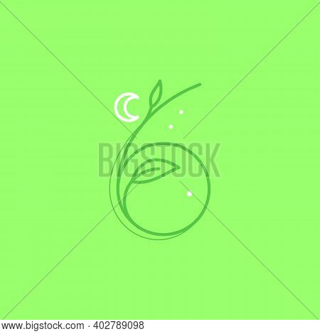 Number Six Logo With Graceful With Moon, Stars And Leaves Decoration. It Is Perfect To Use In Any Vi