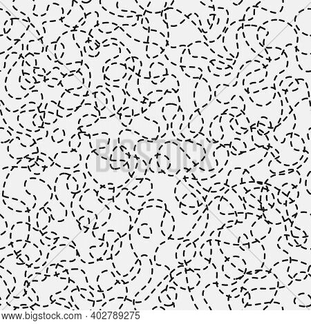 Dash, Stroke, Stripe Path Lines. Colorless Dotted Lines Curves Seamless Pattern