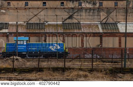 Wroclaw January 10 2020 Driving On Rails Blue Train Pkp Cargo