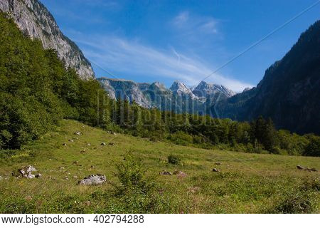 Nice View Of The Mittersee, Alpine Green Meadows, Beautiful Landscape For Your Desktop, Bavaria Germ
