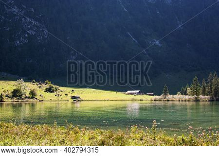 Nice View Of The Mittersee, Alpine Green Meadows, Beautiful Landscape For Your Desktop, Bavaria Germ