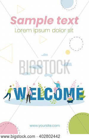 Happy Business Team Welcoming New Person To Their Company. Tiny People Making Greeting Gesture And C