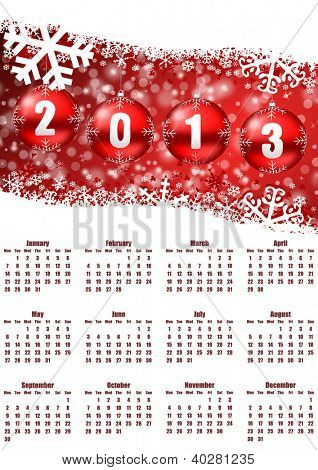 calendario 2013 con bolas de Navidad