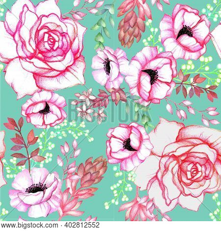 Seamless Floral Pattern In Shabby 
Сhic Style Botanical Isolated Elements