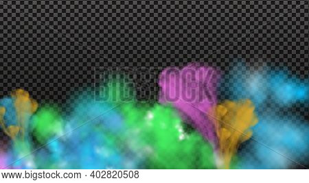 Colorful Fog, Ink Swirling Smoke Isolated, Transparent Special Effect. Bright Vector Cloudiness, Mis