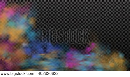 Colorful Fog, Ink Swirling Smoke Isolated, Transparent Special Effect. Bright Vector Cloudiness, Mis
