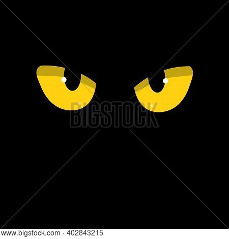 Evil Monster Eyes In The Dark. Cartoon Illustrationvector Illustration