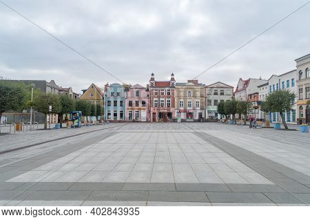 Puck, Poland - September 20, 2020: Market Square In Puck At Cloudy Day.