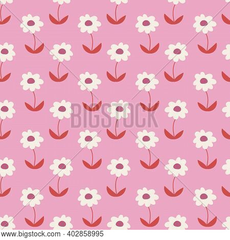 Red And Pink Daisy Geometric Polka Dot Seamless Repeating Pattern