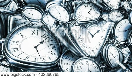 Droste Effect Background With Infinite Clock Spiral. Abstract Design For Concepts Related To Time An