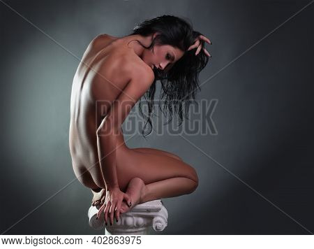 Sexy Woman Slim Natural Beauty. Female Body. Seduce Sensual Naked Nude Girl. Boudoir Fetish Concept