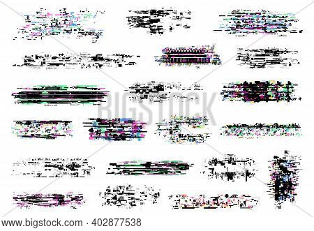 Glitch Textures Vector Set Of Digital Pixel Noise, Tv Screen And Television Static Error, Vhs Video 