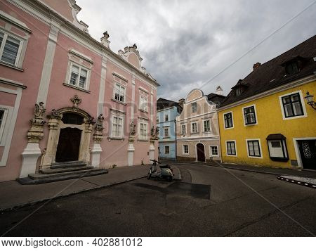 Colorful Old Town Historic Architecture Buildings Facade In Krems An Der Donau Danube River Waldvier