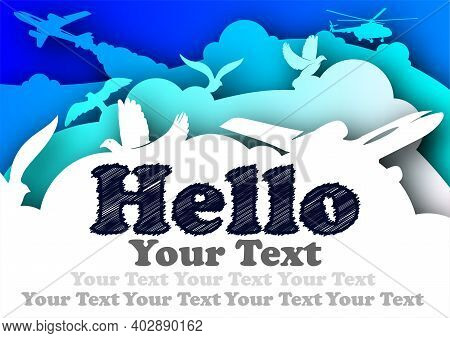 Vector Hello In Paper Art Style. Digital Art
