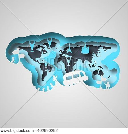 Vector Travel In Paper Art Style. Digital Art