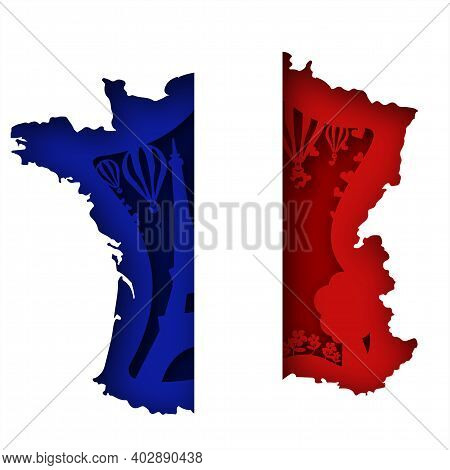 Vector France In Paper Art Style. Digital Art
