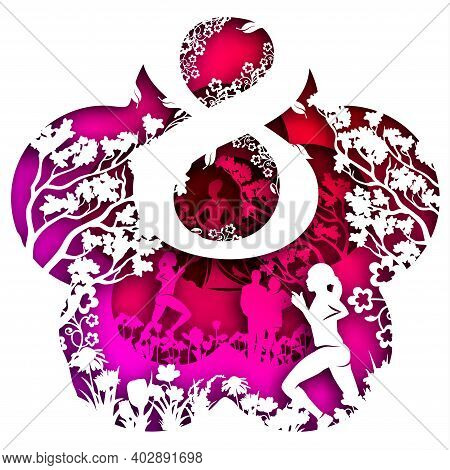 Vector 8 March In Paper Art Style. Digital Art