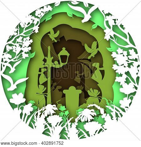 Vector Ecology In Paper Art Style. Digital Art