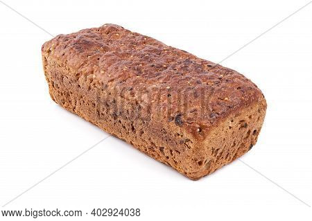 Loaf Of Whole Grain Bread. Detailed Close-up Of Sliced Grain Bread On White Background. Homemade Hea