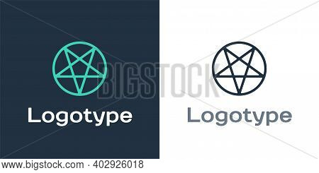 Logotype Pentagram In A Circle Icon Isolated On White Background. Magic Occult Star Symbol. Logo Des
