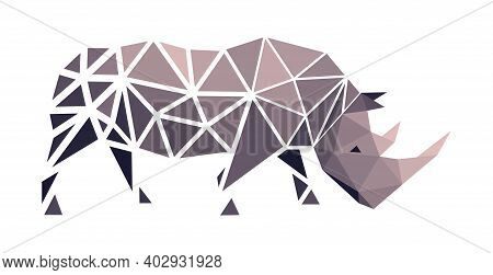 Vector Rhinoceros In Low Poly Style. Digital Art