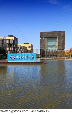 Essen, Germany - September 20, 2020: Thyssenkrupp Company Headquarters In Essen, Germany. Thyssenkru
