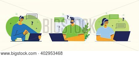 Handsome Businesswoman And Man With The Inscription Contact Us. Cartoon Character. Stock Vector Illu