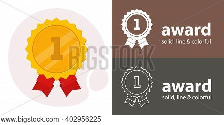 Winner Awards Medal. First Place Isolated Vector Icon. Racing Sport Line Solid Flar Icon