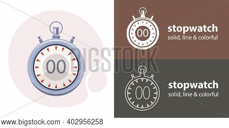 Stopwatch Isolated Vector Icon. Racing Sport Line Solid Flar Icon