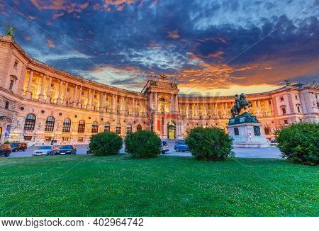 Vienna, Austria. Hofburg Imperial Palace At Twilight.