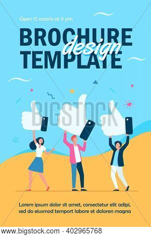 Tiny People Holding Thumbs Up Flat Vector Illustration. Cartoon Customers Or Clients Giving Support,